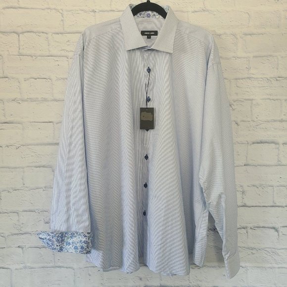 Jared Lang Mens Luxury Dress Shirt Size 18 Blue Floral Flip Cuff NWT *size - Picture 1 of 11
